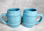 2 Vintage BLUE Pottery BARREL MUGS McCoy HULL Stoneware ART Coffee Tea CUP Old