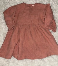 Cavigour Girls Sz. 100 Orange  Clay 3/4 Sleeved Dress. Adorable