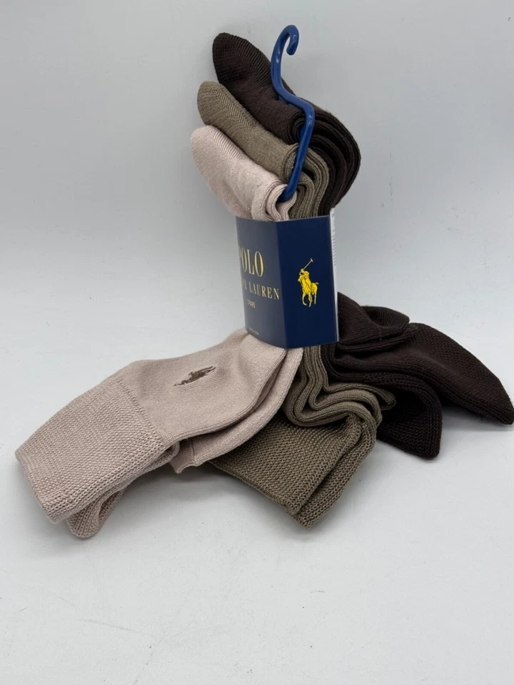 NUEVO PAQUETE DE 3 PARES DE CALCETINES POLO RALPH LAUREN PARA HOMBRE TALLA 6-12,5 OLIVA/MARRÓN Foto 4 de 4