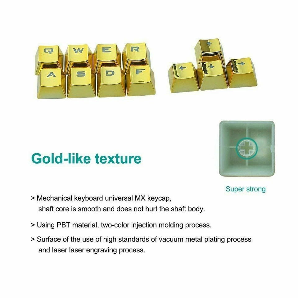 WASD Electroplat Keycaps For Cherry MX Mechanical Keyboard 12KEY With Key Puller - Image 4 of 4