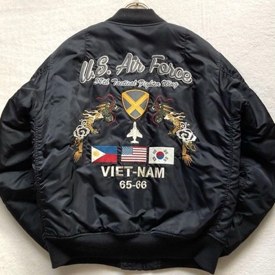 AVIREX MA1 Flight Jacket, Fully Embroidered, Leather Patch, XL 