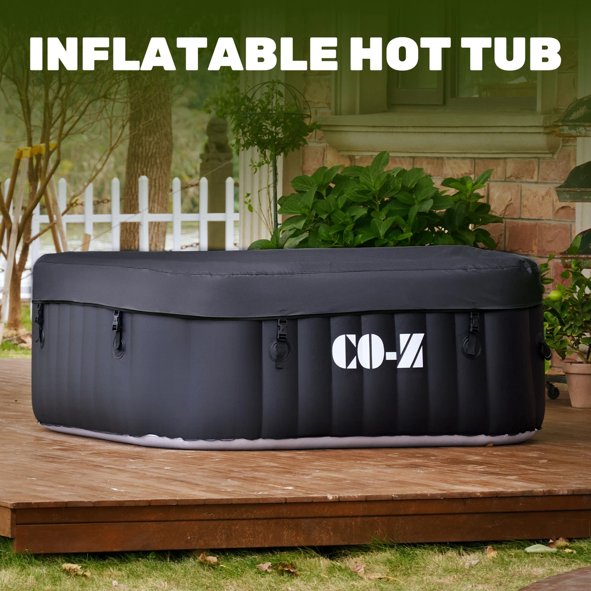 CO-Z 4 Person Portable Inflatable Hot Tub Spa w 120 Massage Jet & Pump &  Cover