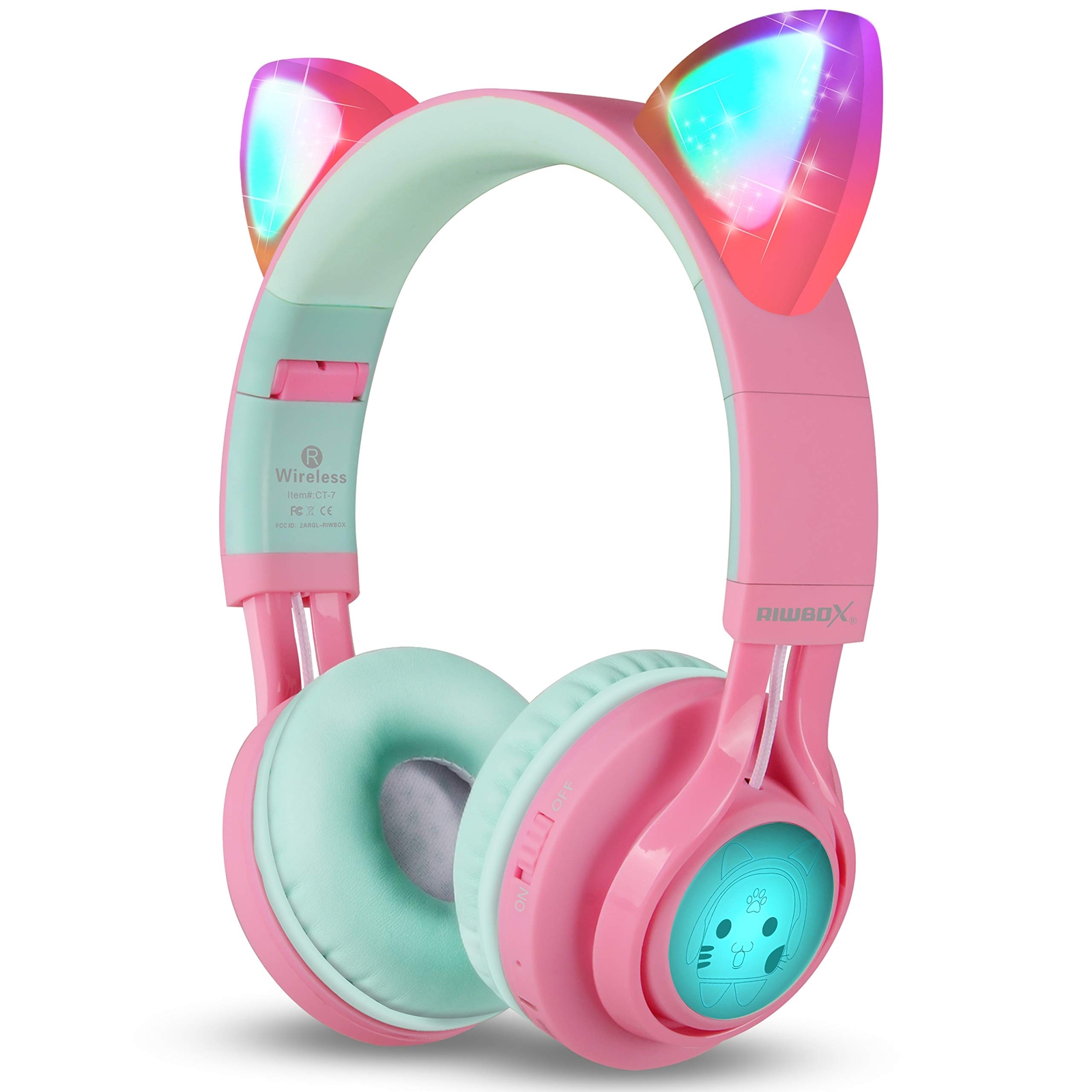 Riwbox CT-7 LED Light Up Cat Ear Bluetooth Wireless Headphones