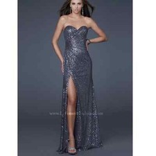 La Femme Silver Sequin Strapless Maxi Prom Dress 4 16546