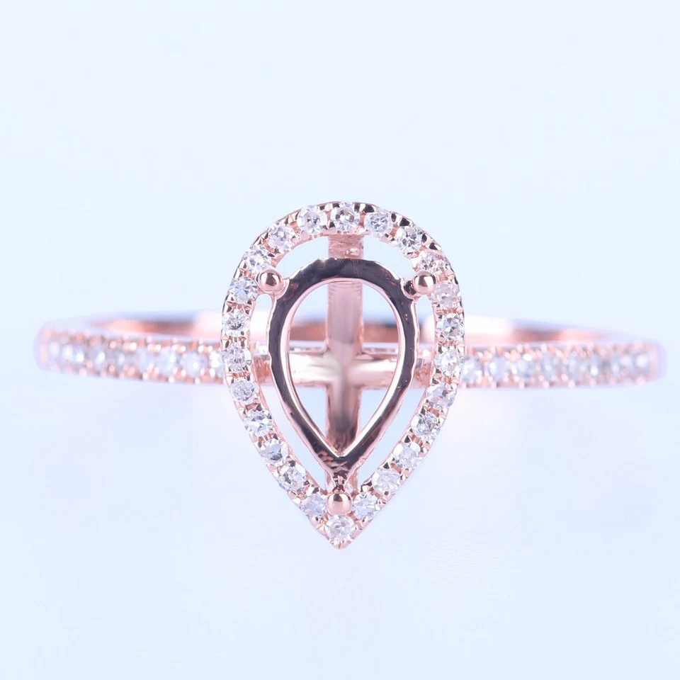 10K Rose Gold Fine Pave .2ct Real Diamonds Semi Mount 7x5mm Pear Wedding Ring - Image 4 of 4