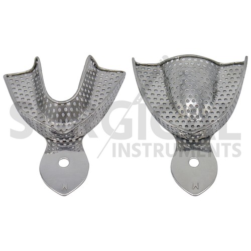 Juego de 12 bandejas de impresión dental de metal instrumentos perforados sólidos dentadura postiza - Imagen 12 de 12
