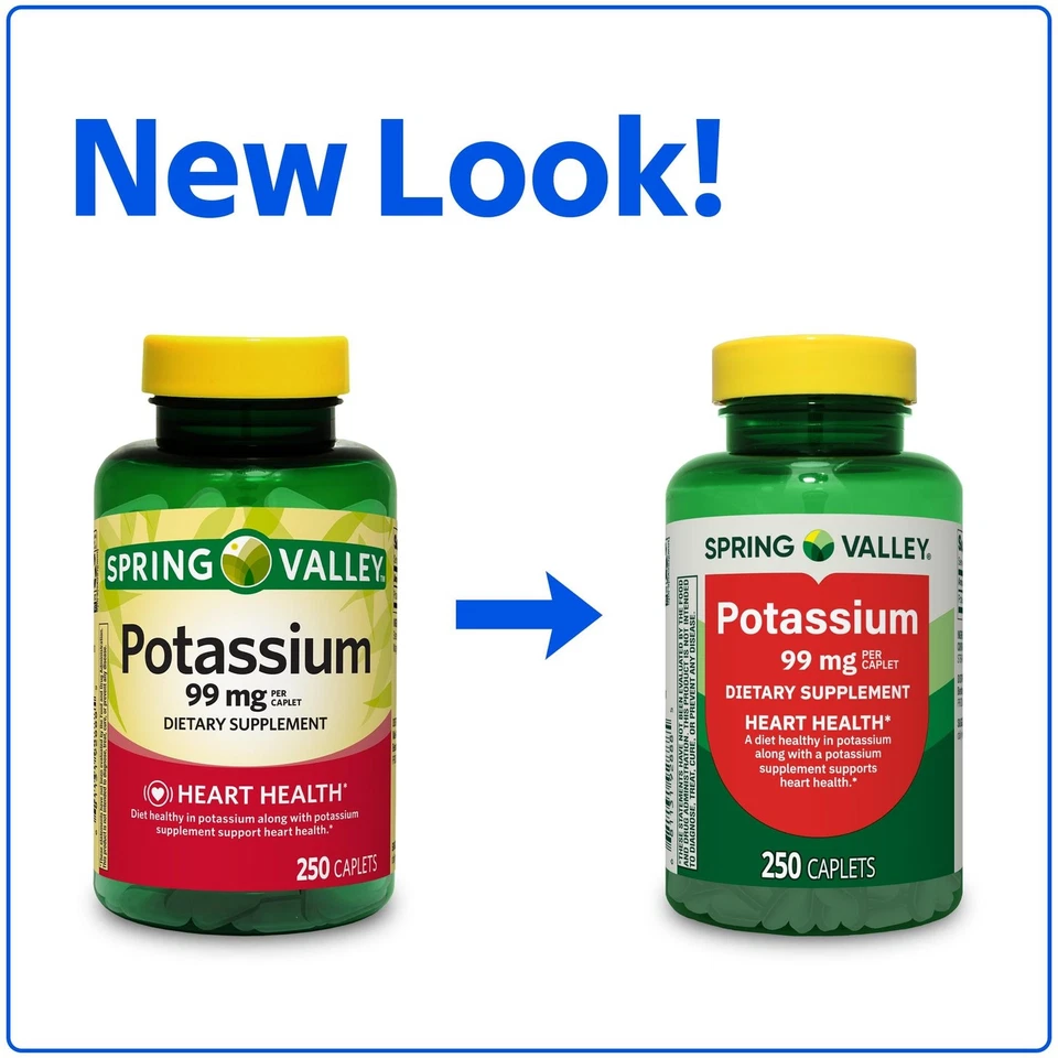 Spring Valley Potassium Heart Health Dietary Supplement Caplets, 99 mg, 250 Ct - Image 3 of 3