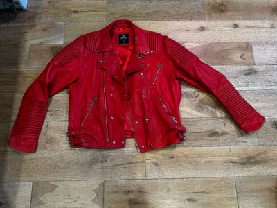 HUDSON OUTERWEAR REAL LEATHER RED BOMBER JACKET RED SIZE XL
