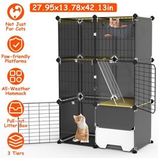 3 Tier Cat Cage Indoor With Litter Box Hammock Detachable Metal Wire Cat Kennel