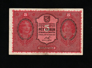 BANCONOTA 5 KORUN MOLTO BELLA DALLA CECOSLOVACCHIA 1919 PICK 7 RARA