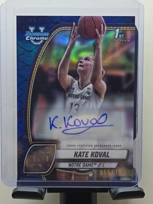 2024-25 Bowman Chrome University Kate Koval Blue Refractor Auto 055/150 Irish