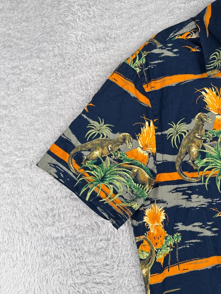 Camisa Urban Pipeline Hombre Pequeña Azul Verde Dinosaurio Volcán Hawaiano 100% Algodón Foto 3 de 4