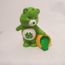 Vintage Care Bears Good Luck Bear Basket Shamrock PVC Figure 1983 Miniature Mini