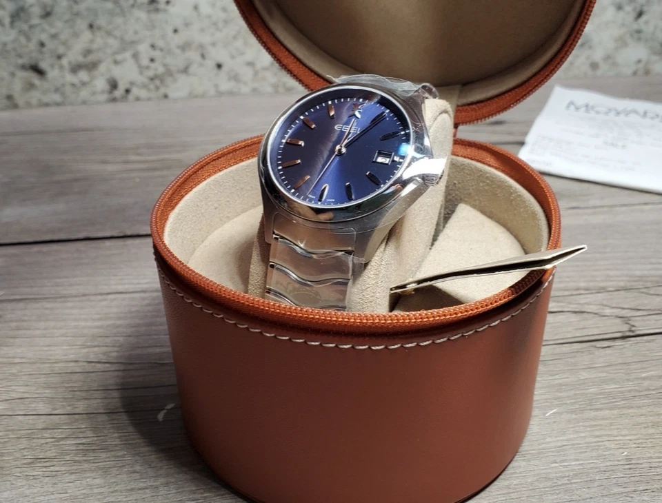 Ebel Wave Men’s 40 mm Stainless Steel Date Watch Blue Dial Swiss New - Image 2 of 4