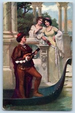 c1910's Man Serenade Two Pretty Women Flowers Oilette Tuck Art Antique Postcard