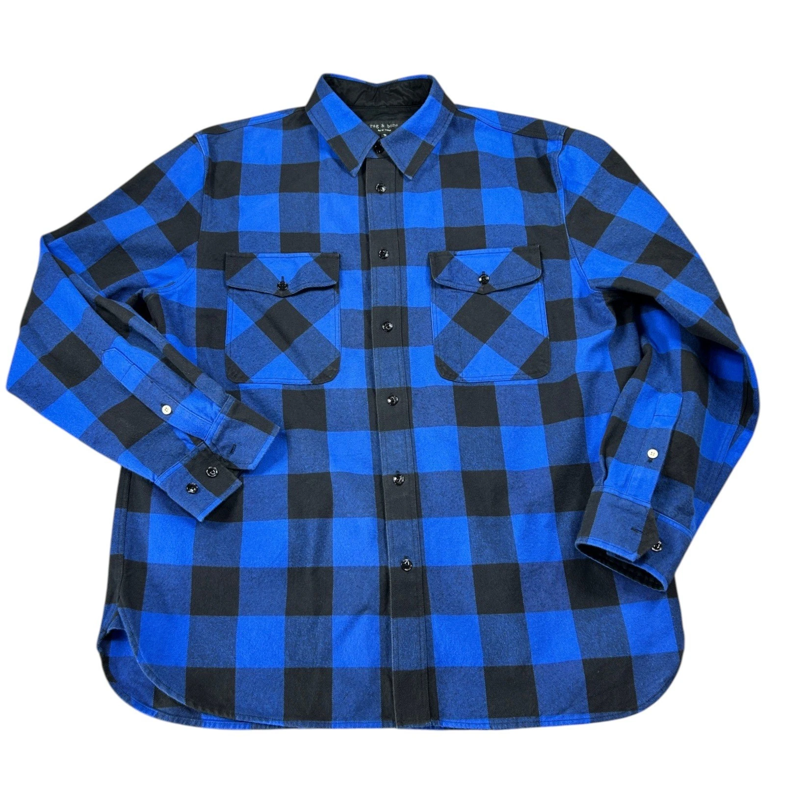 rag & bone Shirt Jacket Mens XL Blue Black Buffalo Plaid Flannel CPO Shacket image 8