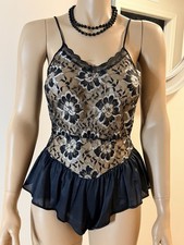 VTG lingerie Lace Silky Nylon Bodysuit Nightie Size S/M High Cut By Underscore