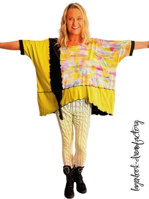 Tunique Kasten Patchwork Big Lagenlook Kiwi Pastel Noir 46 48 50 52 54 56 - Photo 1/4