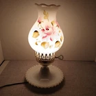 VTG Milk Glass Floral Painted Hurricane Table Lamp Tested & Working 11.25"