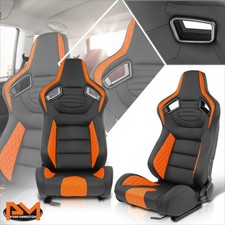 2pcs Reclinable Vinyl Racing Seats W Orange Padded Section 21w X 22d X 38h