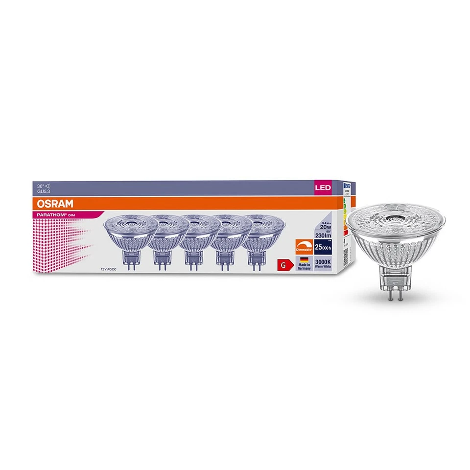 10 x Osram LED Parathom MR16 Reflektor 3,4W = 20W GU5,3 12V warm 3000K DIMMBAR - Bild 2 von 4