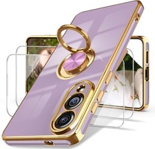 Galaxy S25 Edge Case with Screen Protector, 360  Rotatable Ring, Gold Plated Edg