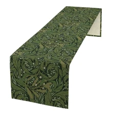 William Morris Green Leaves Table Runner,Vintage Enchanted Flowers Boho Botan...
