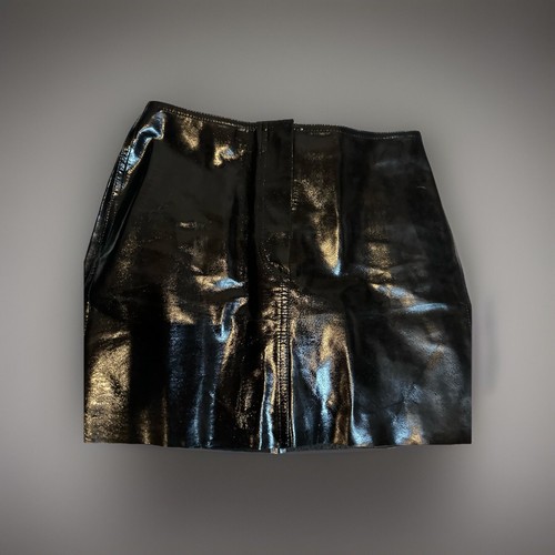 🔥 Vintage Y2K Black Goth Punk Pleather Flame Cut Micro Mini Skirt - XS - Bild 1 von 4