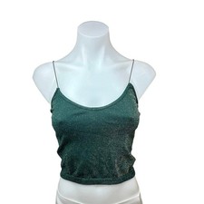 Free People Intimately Green Metallic Spaghetti Strap Brami Cami Crop Top Sz M