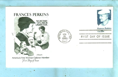 1980, Scott #1821 ARTMASTER FDC, Frances Perkins, Secretary of Labor under EDR" - Image 1 of 3