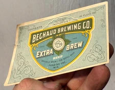NOS 1930s BECHAUD FOND DU LAC WI EMPIRE BEER BOTTLE PAPER LABEL WISCONSIN 1933 1