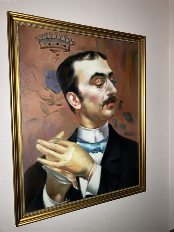 Hand Painted Replica Of “The Dandy” (Henri Toulouse Lautrec). Medium 26.5”x33”.