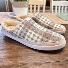TOMS Florence Plaid Slippers Faux Shearling Lined Cozy Slip On Loafers Size 10