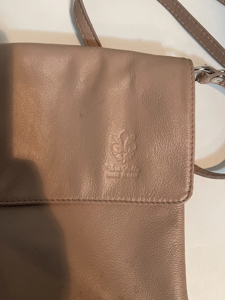 Vera Pelle Genuine Leather Small Crossbody Bag Mauve Italian Messenger Handbag - Image 2 of 4