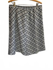 Vintage 60/70s Polyester Plaid Light Navy Blue MIDI Skirt Elastic 31 Preppy S