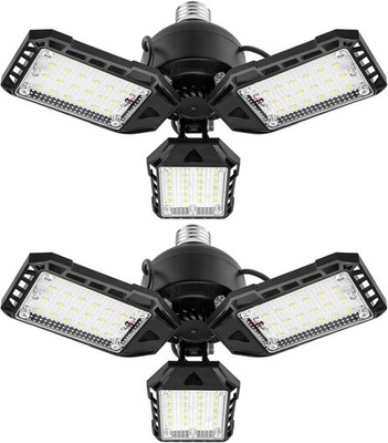 2 piezas de luz LED de garaje deformable, lámpara de techo para taller, E27/E26