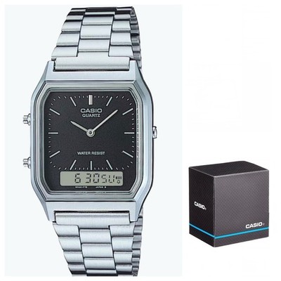 Casio AQ-230A-1D 30M WR Alarm Dual Time Stopwatch Stainless Steel Bracelet Date
