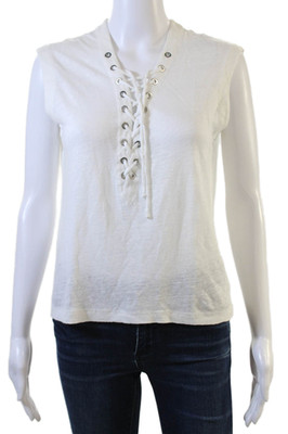 IRO Women Lace-Up White Basic Tank Top Cotton-Blend 90s Size M