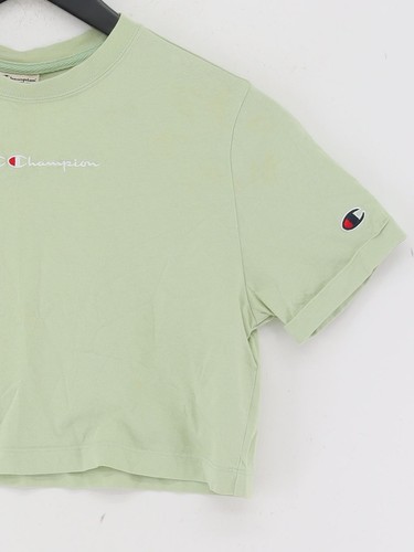 Champion Women's Top XS Green 100% Cotton Short Sleeve Crew Neck Cropped - Picture 6 of 6