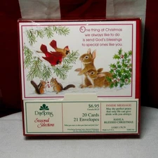 CHRISTMAS ANIMALS vtg religious box of 20 cards Dayspring 1980s new Luke 1:78-79