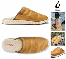 OluKai Mua 'Ili Premium Leather Slip On Shoe Slipper Mens Sz 12 Golden Sand $120