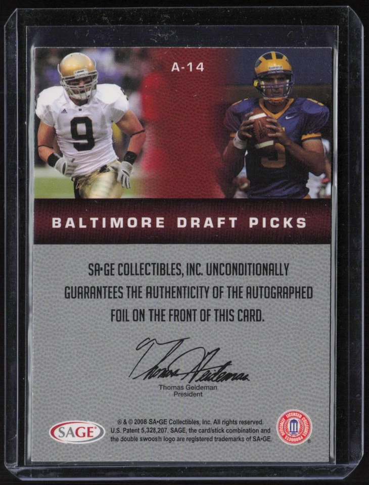 2008 SAGE Secure Joe Flacco Tom Zbikowski Auto Autograph RC Rookie  - Image 2 of 2