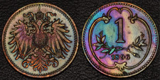SHARP DETAILS 1896 Austria 1 Heller Rainbow Toning (L45-8)