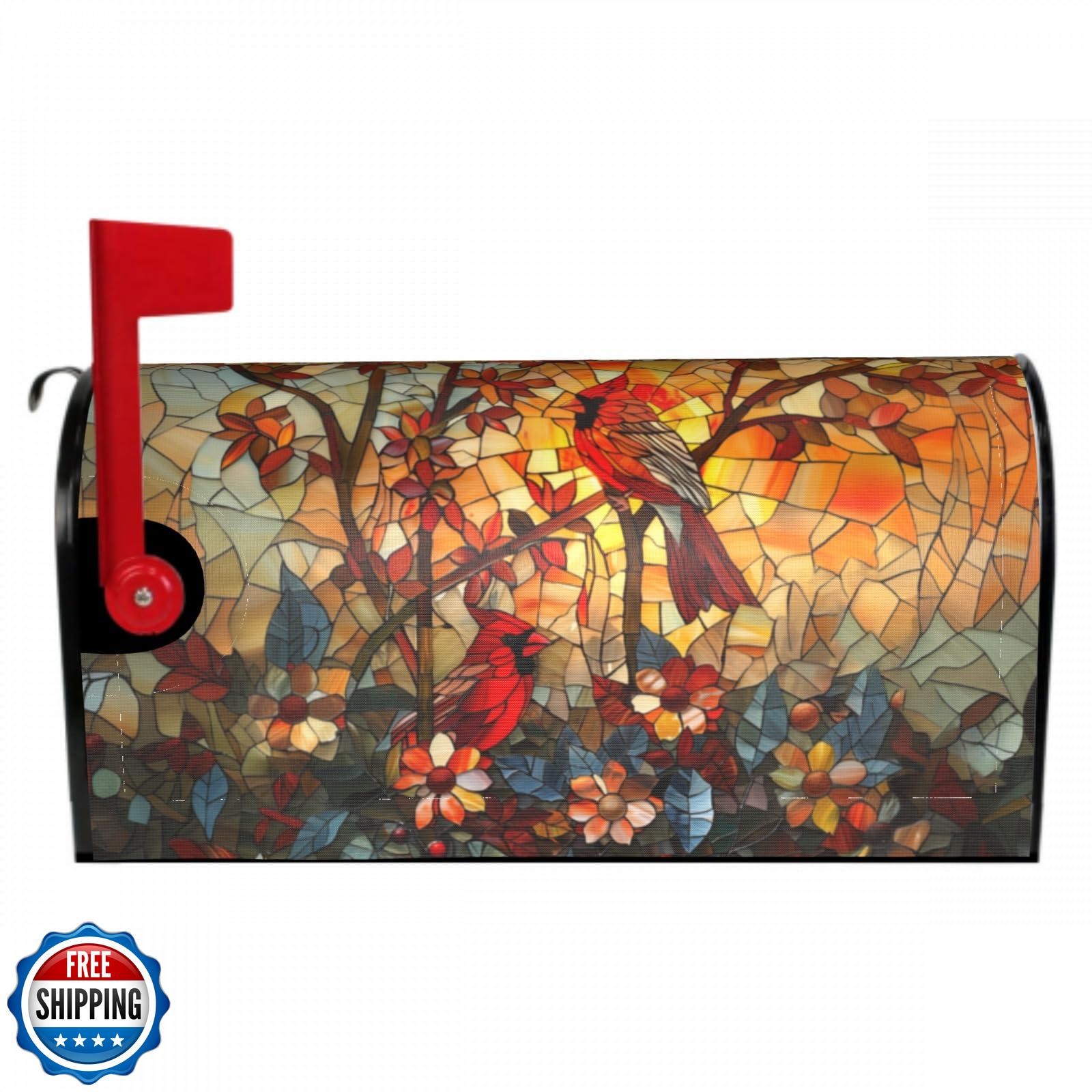 Giwawa Stained Glass Cardinal Birds Mailbox Covers Magnetic for F