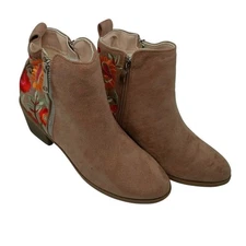 Styleloop Women's Tan Embroidered Ankle Boots Size 35 Boho Western New No Box