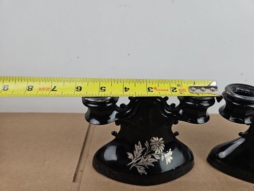 Vintage Black Amethyst Candleholder Pair LE SMITH Mt Pleasant Black Glass - Picture 10 of 10