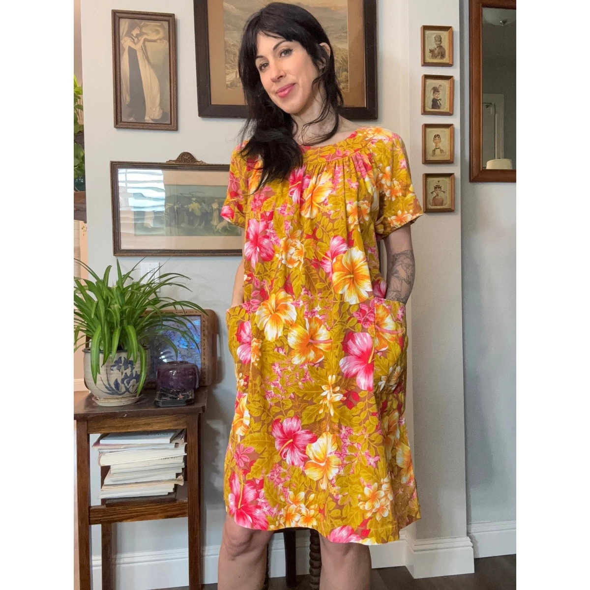 Chemise Hawaïenne Vintage Sears – Orange à Motifs Floraux – Taille M-L – Années 60 – Lourde, Avec Poche – Occasion Très Bon état