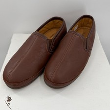 LL Bean Slippers Mens 11 Leather Loafer House Shoes Brown Slip On Comfort
