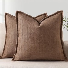 22x22 Linen Pillow Covers Brown Pack of 2 Farmhouse Boho Neutral Accents Stri...