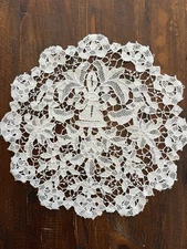 Antique Handmade Needlelace Set Doily and Coasters
